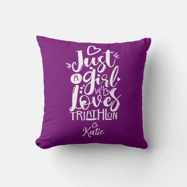 Inspirerend Meisje Triathlon Paarse Modern Script Kussen (Voorkant)