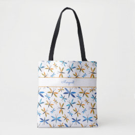 Inspirerend met de hand geïllustreerd libellenpatr tote bag