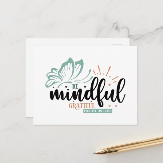 Inspirerend mindful dankbaar positief vriendelijk briefkaart (Voorkant / Achterkant in situ)