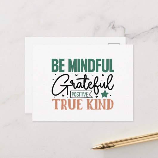 Inspirerend mindful dankbaar positief vriendelijk briefkaart (Voorkant / Achterkant in situ)
