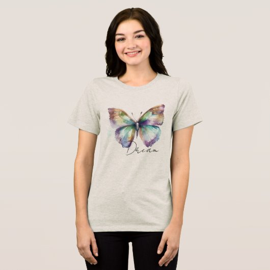 Inspirerend Mint Aqua Blue Dream Butterfly Tri-Blend Shirt (Voorkant volledig)