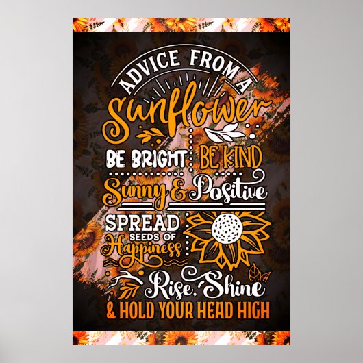 Inspirerend Motivatie advies van een zonnebloem Poster (Voorkant)