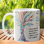 Inspirerend Motivatie prijsopgave Koffiemok<br><div class="desc">Inspirerend Motivatie Mok van de Boomkaf. Deze decoratieve koffie-mok bevat een mozaïekboom in regenboogkleuren en een inspirerende quote. Omdat we ons eigen kunstwerk creëer,  zal je dit exacte afbeelding niet vinden van andere ontwerpers. Originele mozaïek © Michele Davies. Oorspronkelijk citaat © Michele Davies.</div>