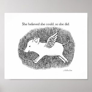 Inspirerend Motivatie tekening van vliegende varke Poster