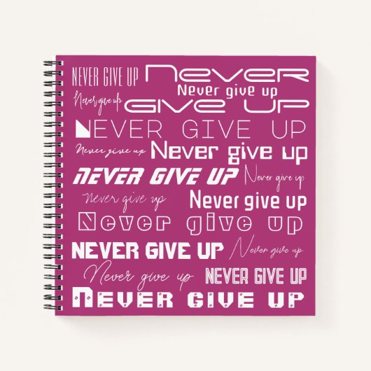 Inspirerend "Never Give Up" op Helderrood Paarse Notitieboek (Voorkant)