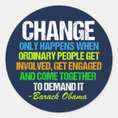 Inspirerend Obama citeert politieke verandering Ronde Sticker (Voorkant)