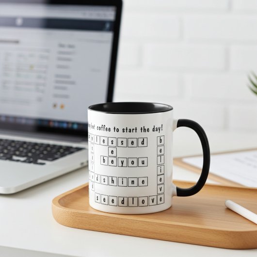 Inspirerend ochtendgedachten, kruiswoordpuzzel mok