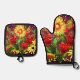 Inspirerend Ook dit zal bloemenrood passeren Ovenwant & Pannenlap Set