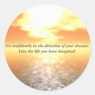 Inspirerend Oranje zonneschijn boven kalm Zee Ronde Sticker