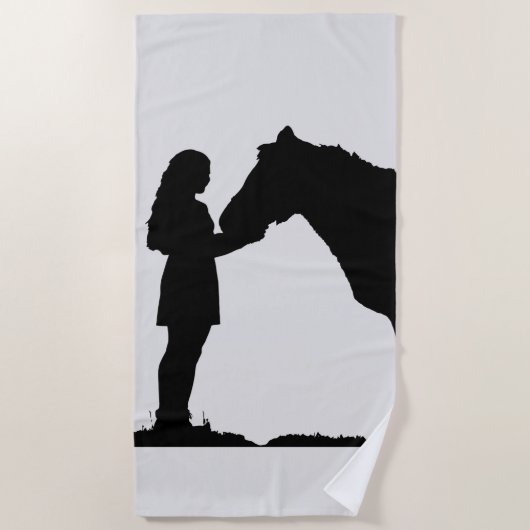 Inspirerend paard en meisje silhouet kunst strandlaken (Voorkant)