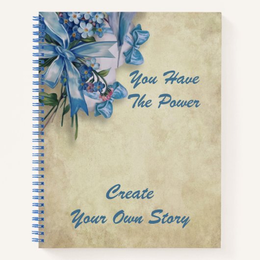 Inspirerend Power Quote Elegant Blauw Bloemen Notitieboek (Voorkant)