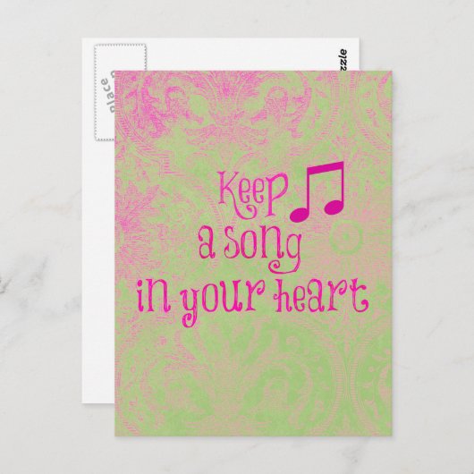 Inspirerend prijsopgave: houd een lied in je hart briefkaart (Voorkant / Achterkant)