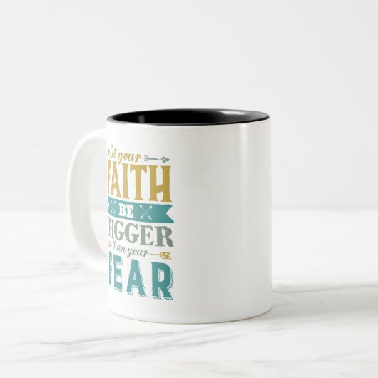 Inspirerend prijsopgave laat het geloof groter zij tweekleurige koffiemok (Voorkant links)