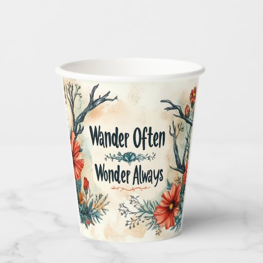 Inspirerend quote: Dwaal vaak, verwonder je altijd Papieren Bekers (Voorkant)