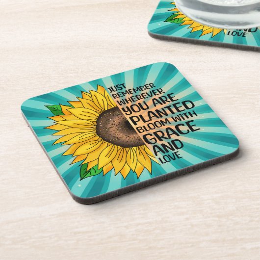 Inspirerend Quote en Hand getrokken Zonnebloem Bier Onderzetter (Linkerzijde)