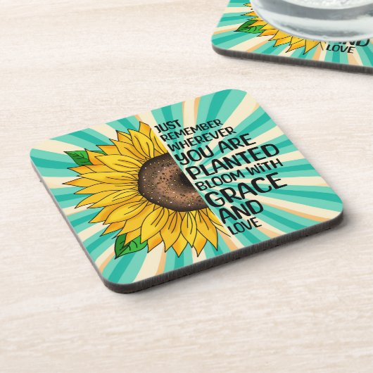 Inspirerend Quote en Hand getrokken Zonnebloem Bier Onderzetter (Linkerzijde)