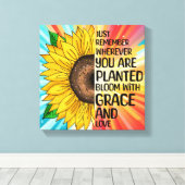 Inspirerend Quote en Hand getrokken Zonnebloem Canvas Afdruk (Insitu (Houten vloer))