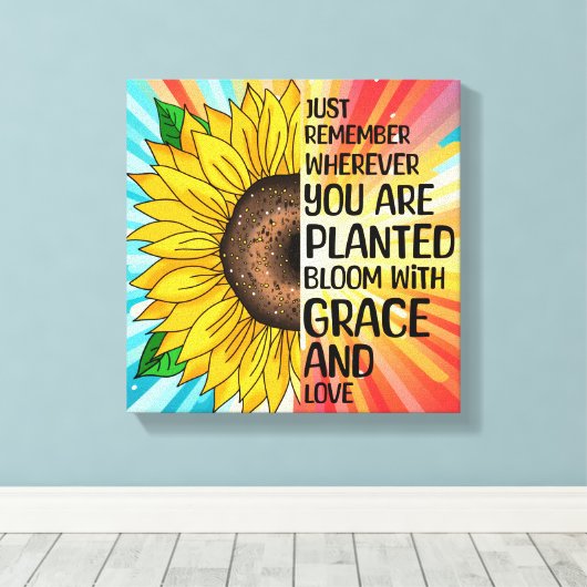 Inspirerend Quote en Hand getrokken Zonnebloem Canvas Afdruk (Insitu (Houten vloer))