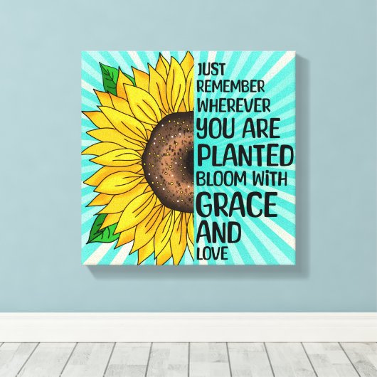 Inspirerend Quote en Hand getrokken Zonnebloem Canvas Afdruk (Insitu (Houten vloer))