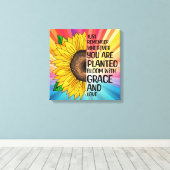 Inspirerend Quote en Hand getrokken Zonnebloem Canvas Afdruk (Insitu (Houten vloer))