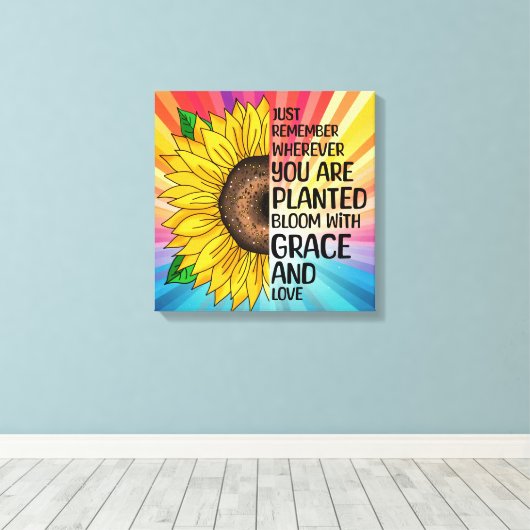 Inspirerend Quote en Hand getrokken Zonnebloem Canvas Afdruk (Insitu (Houten vloer))