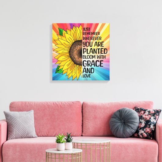 Inspirerend Quote en Hand getrokken Zonnebloem Canvas Afdruk (Insitu (Woonkamer))