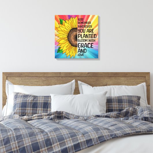 Inspirerend Quote en Hand getrokken Zonnebloem Canvas Afdruk (Insitu (Slaapkamer))