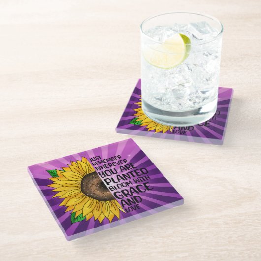 Inspirerend Quote en Hand getrokken Zonnebloem Glazen Onderzetter (Schuin)