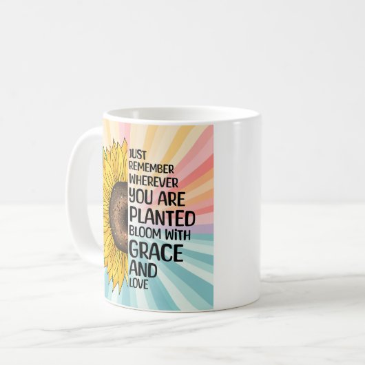 Inspirerend Quote en Hand getrokken Zonnebloem Koffiemok (Voorkant links)