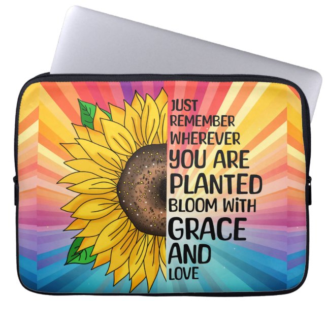 Inspirerend Quote en Hand getrokken Zonnebloem Laptop Sleeve (Voorkant)