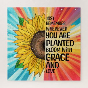 Inspirerend Quote en Hand getrokken Zonnebloem Legpuzzel