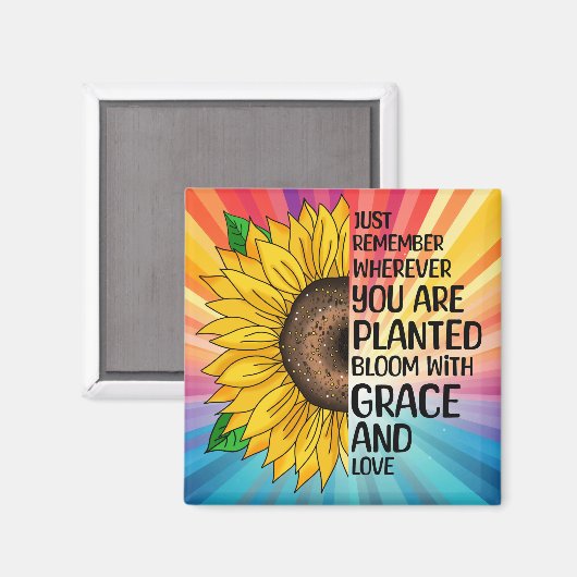 Inspirerend Quote en Hand getrokken Zonnebloem Magneet (Voorkant / Achterkant)