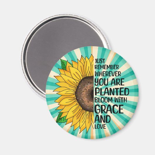 Inspirerend Quote en Hand getrokken Zonnebloem Magneet (Voorkant / Achterkant)