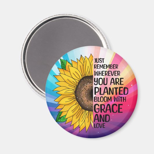 Inspirerend Quote en Hand getrokken Zonnebloem Magneet (Voorkant / Achterkant)