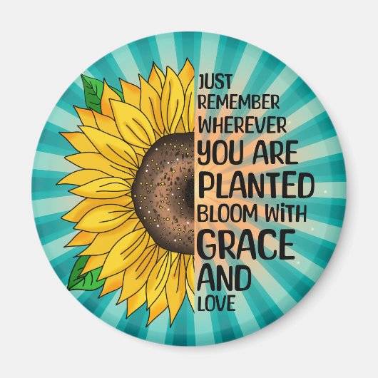 Inspirerend Quote en Hand getrokken Zonnebloem Magneet (Voorkant)