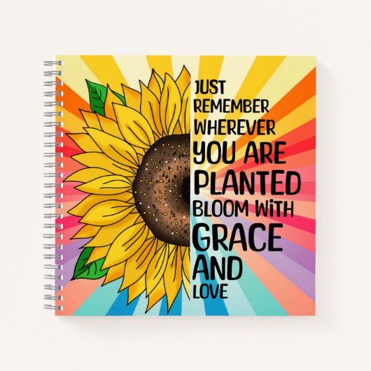 Inspirerend Quote en Hand getrokken Zonnebloem Notitieboek (Voorkant)