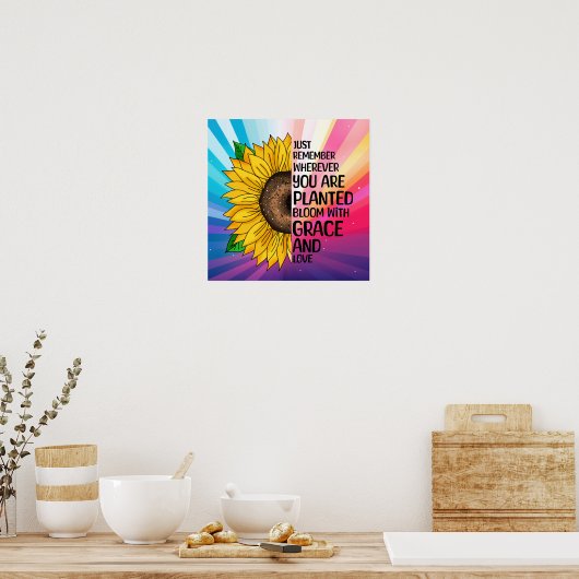 Inspirerend Quote en Hand getrokken Zonnebloem Poster (Keuken)