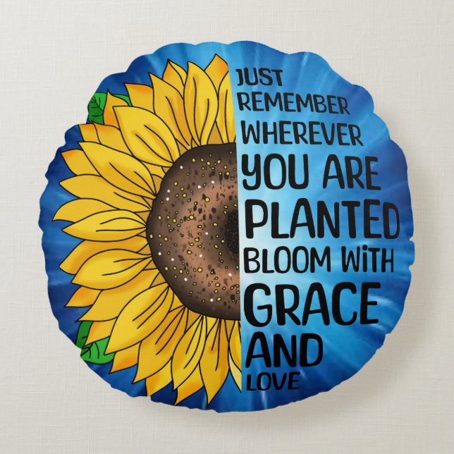 Inspirerend Quote en Hand getrokken Zonnebloem Rond Kussen (Voorkant)