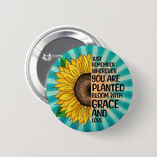 Inspirerend Quote en Hand getrokken Zonnebloem Ronde Button 5,7 Cm (Voorkant /achterkant)