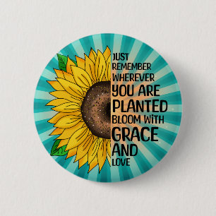Inspirerend Quote en Hand getrokken Zonnebloem Ronde Button 5,7 Cm