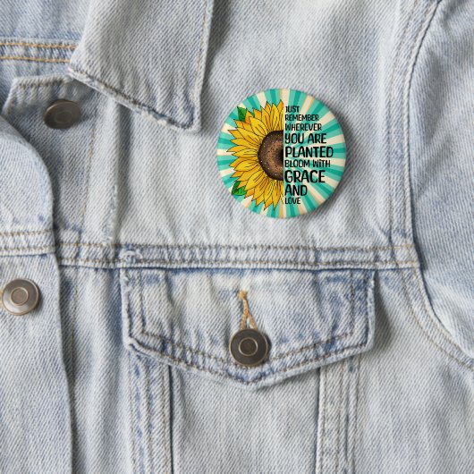 Inspirerend Quote en Hand getrokken Zonnebloem Ronde Button 5,7 Cm (In situ)