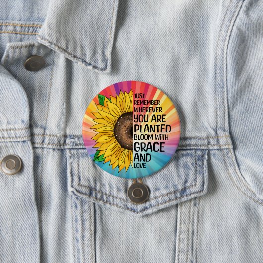 Inspirerend Quote en Hand getrokken Zonnebloem Ronde Button 7,6 Cm (In situ)