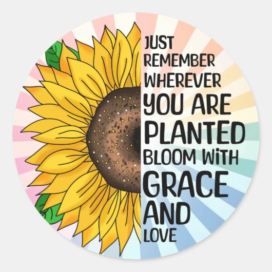 Inspirerend Quote en Hand getrokken Zonnebloem Ronde Sticker (Voorkant)