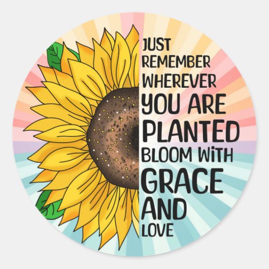 Inspirerend Quote en Hand getrokken Zonnebloem Ronde Sticker (Voorkant)
