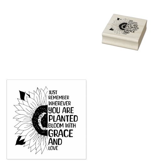 Inspirerend Quote en Hand getrokken Zonnebloem Rubberstempel (Gestempeld)