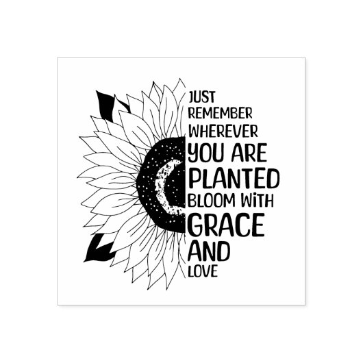 Inspirerend Quote en Hand getrokken Zonnebloem Rubberstempel (Afrduk)