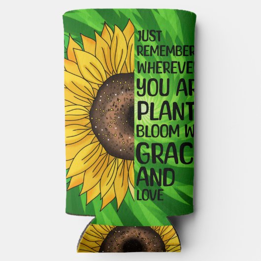Inspirerend Quote en Hand getrokken Zonnebloem Seltzer Blikjeskoeler (Achterkant)
