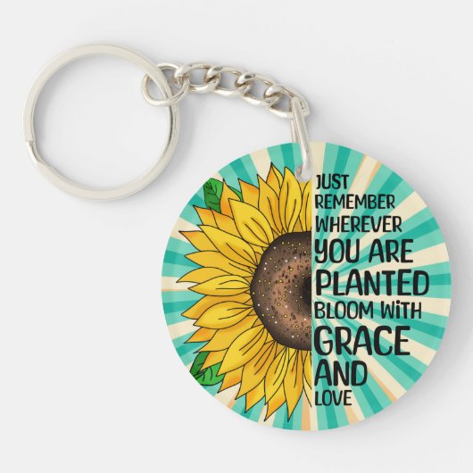 Inspirerend Quote en Hand getrokken Zonnebloem Sleutelhanger (Voorkant)