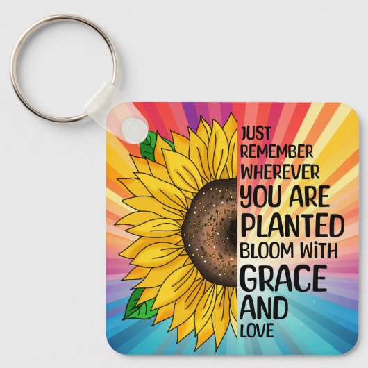 Inspirerend Quote en Hand getrokken Zonnebloem Sleutelhanger (Voorkant)