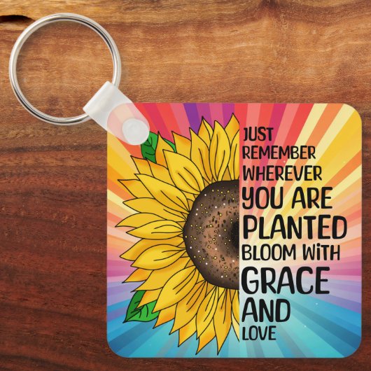 Inspirerend Quote en Hand getrokken Zonnebloem Sleutelhanger (Voorkant)